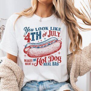 NEW Womens You Look Like the Fourth of July Makes Me Want a Hot Dog Graphic Tee